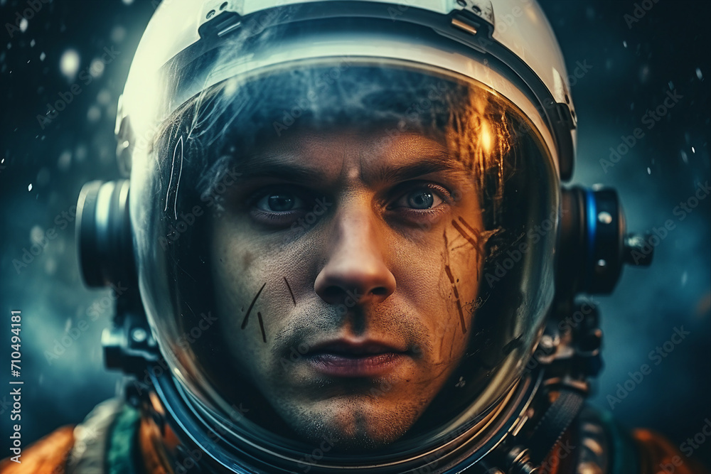 Fototapeta premium Generative AI picture of astronaut spaceman woman do space walk working space station in outer space futurism