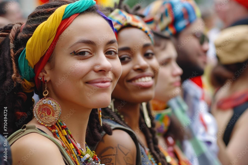 Fototapeta premium Cultural Diversity Was Celebrated At Parade, Where Multiethnic Crowd Joined In The Festivities