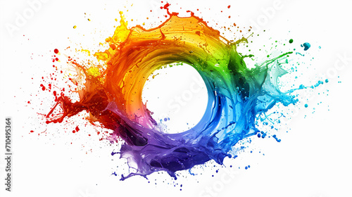 A splash of paint in a circle, the color of the rainbow. Abstract background. Generative AI photo