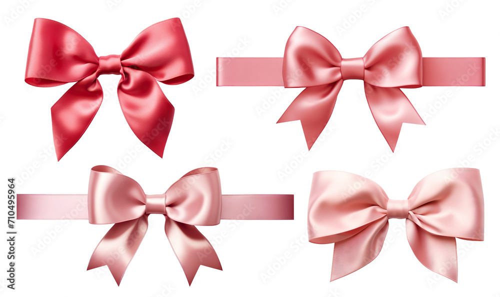 Set of pink ribbons and bows, cut out