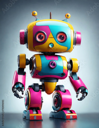 Colorful Robot Standing on Table. Generative AI.