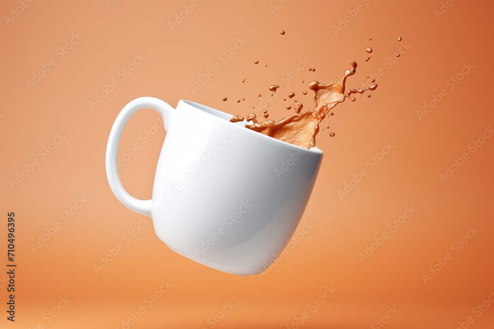 White levitating cup on a pastel background. Good morning concept