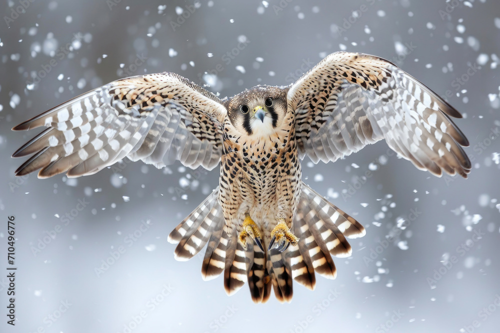 Fototapeta premium Wings of Winter: Falcon in Flight