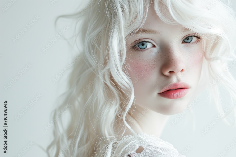 Captivating Portrait Of A Pale Girl On A White Background