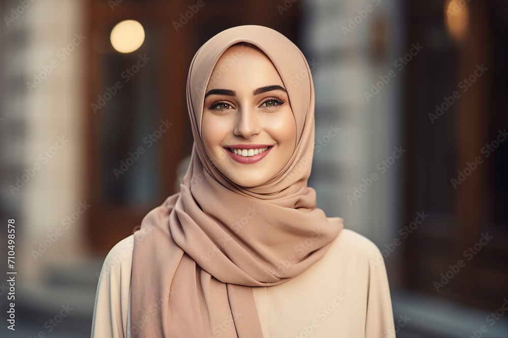 Generative AI technology conceptual picture Young confident arabian asian muslim woman in abaya hijab Generative AI technology conceptual picture Young confident arabian asian muslim woman in abaya hijab