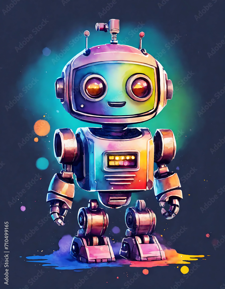Robot Standing in Front of Black Background. Generative AI. Robot Standing in Front of Black Background. Generative AI.