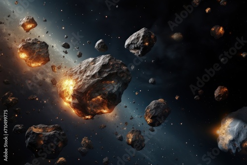 Asteroids on dark background