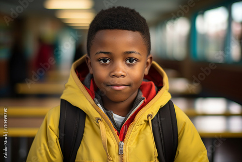 Generative AI portrait of male child at school eating lunch © Tetiana