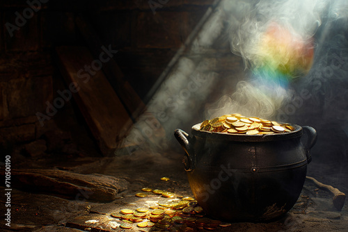 Plakat Pot with coins, Saint Patrick's Day background. 