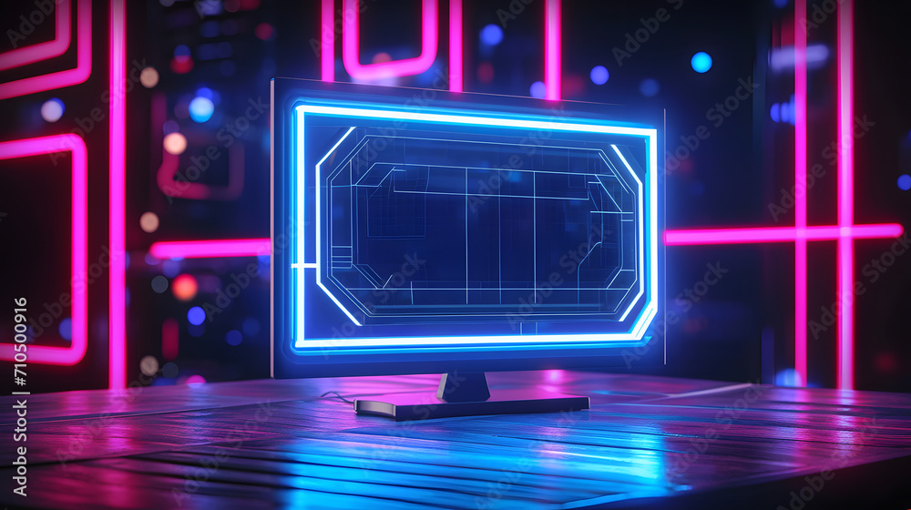 Obraz premium Futuristic Computer display in neon lighting