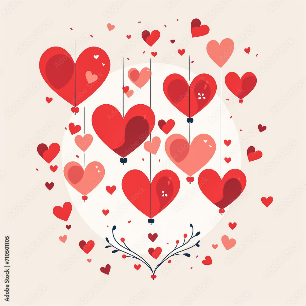 Valentine day heart shape, many big and small hearts. Love illustration