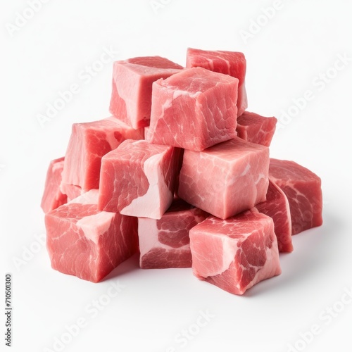 meat cubed on white background