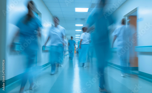 Long exposure blurred motion of medical doctors and nurses in a hospital 