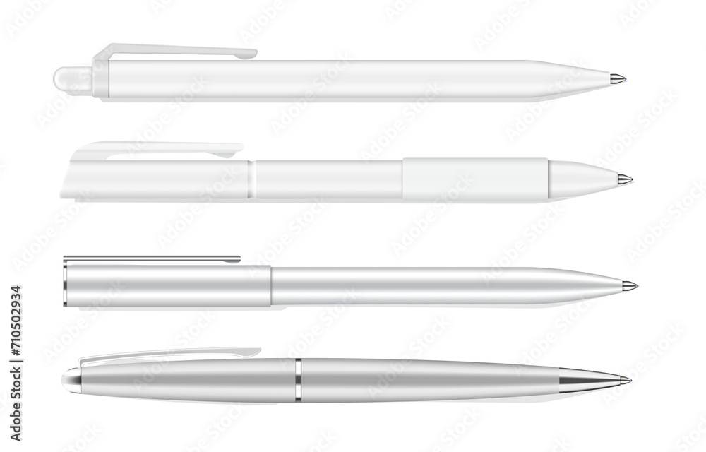 Realistic writing pens mock up. Grey white plastic ballpens template. Png clipart isolated on transparent background Realistic writing pens mock up. Grey white plastic ballpens template. Png clipart isolated on transparent background