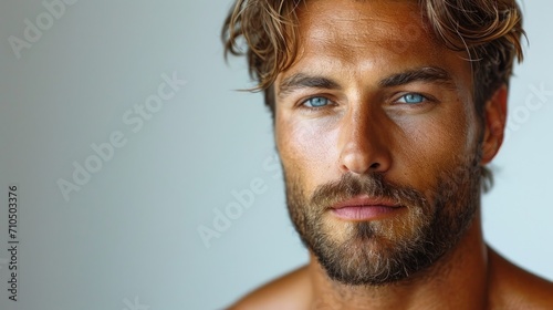 Close-up portrait of a handsome man with beard and mustache.