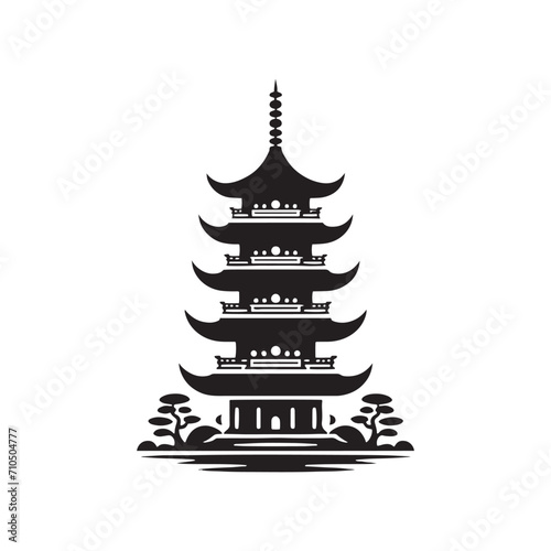 Pagoda Timeless Imagery Revitalized: New Year Celebration Stock - Chinese New Year Silhouette - Chinese Pagoda Vector Stock 