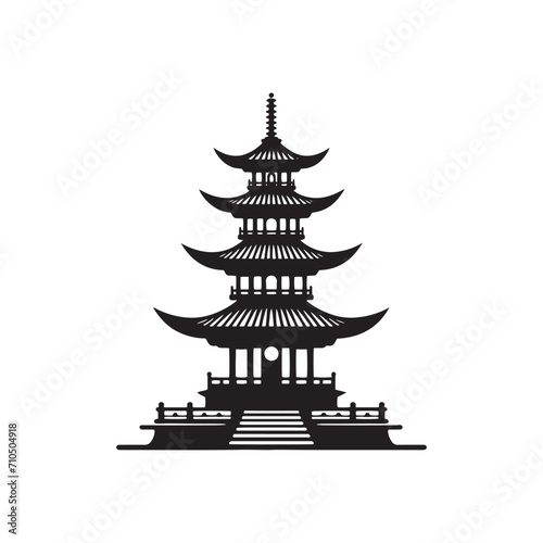 Oriental Pagoda Reverie Rediscovered: Stock Charms for Enthusiasts - Chinese New Year Silhouette - Chinese Pagoda Vector Stock
