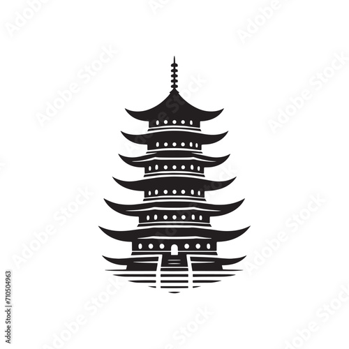 Celestial Pagoda Harmony Embodied: Exquisite Portraits for Stock Enthusiasts - Chinese New Year Silhouette - Chinese Pagoda Vector Stock