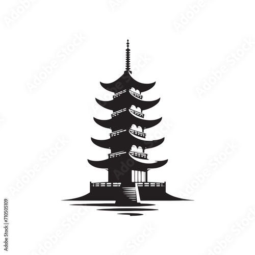 Tranquil Pagoda Tributes Displayed: Unveiling Aesthetic Charms in Stock Art - Chinese Pagoda Vector Stock - Chinese New Year Silhouette
