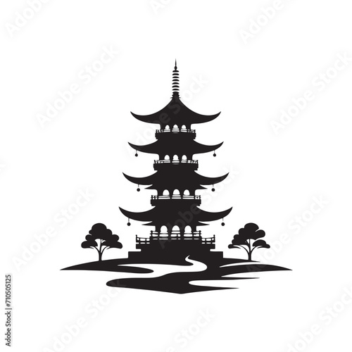 Radiant Pagoda Silhouettes Explored: Delving into Beauty for Stock Portfolio - Chinese New Year Silhouette - Chinese Pagoda Vector Stock 
