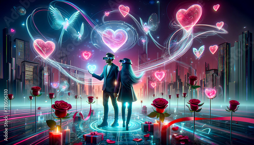 digital-themed Valentine's Day image representing the concept of Virtual Love in a Digital World