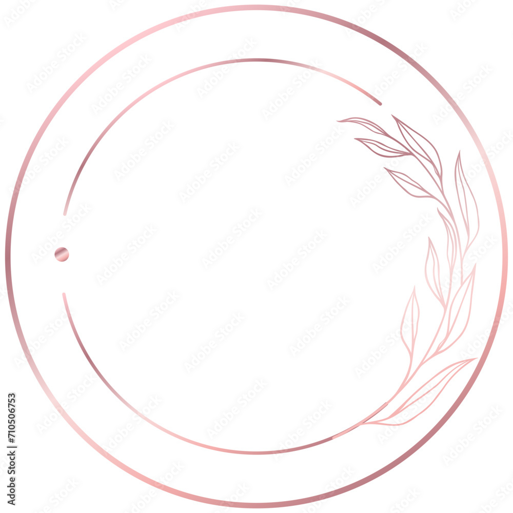 Rose gold floral circle line frame border