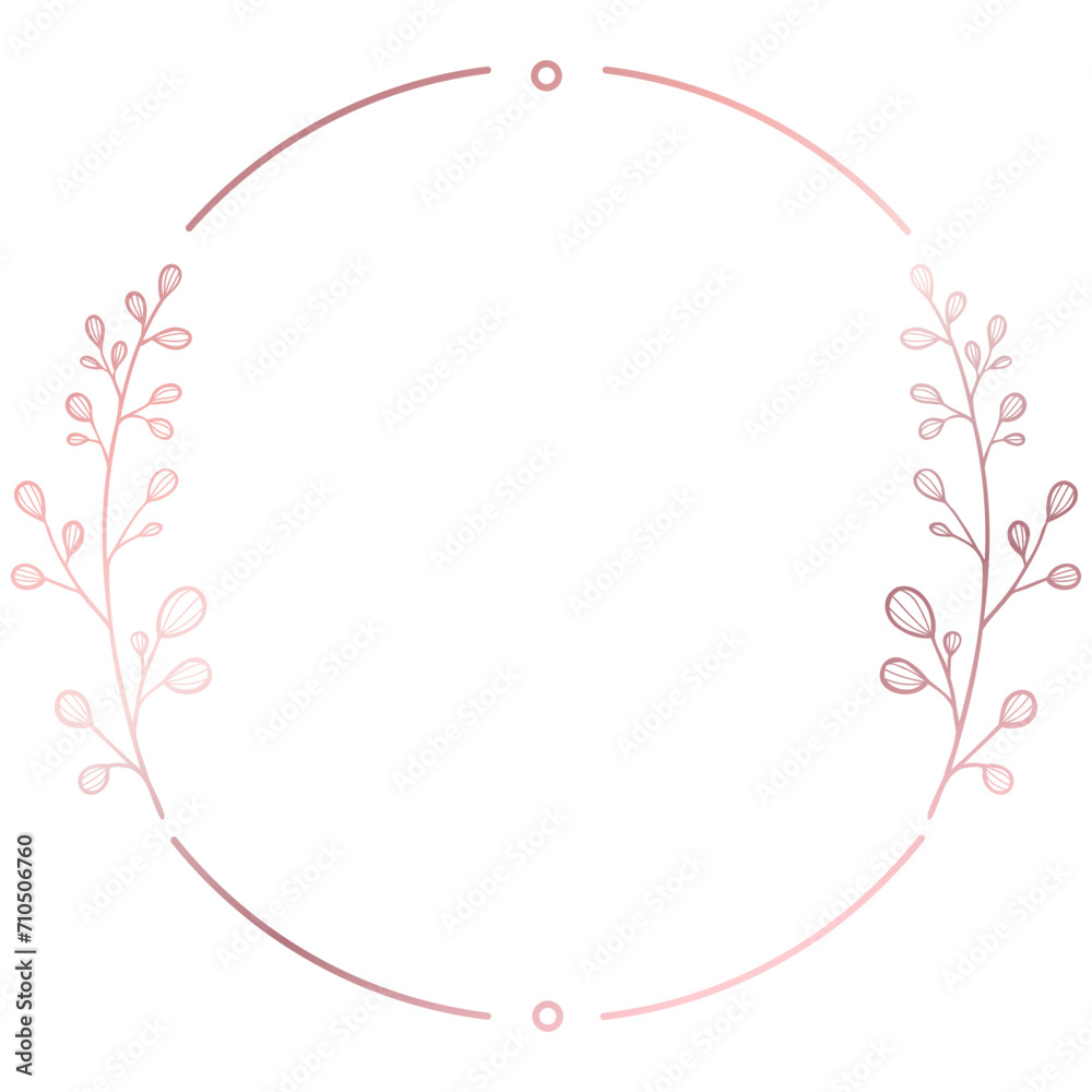 Rose gold floral circle line frame border