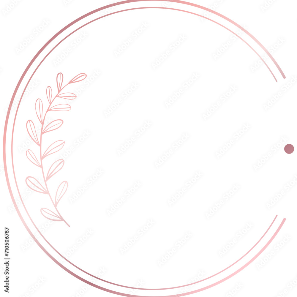 Rose gold floral circle line frame border