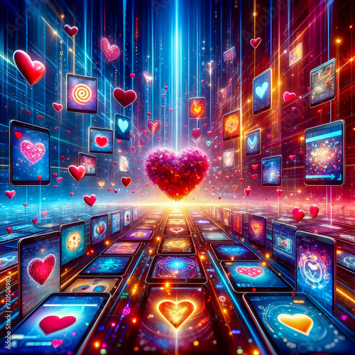 digital heart, Valentine concept of digital love