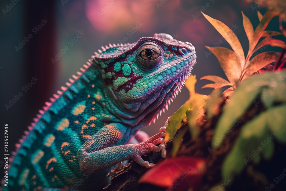 Obraz premium Tropical Elegance: Iguana Perched on a Branch, Basking in Sunlight. A Majestic Reptilian Moment, Perfect for Injecting Exotic Serenity