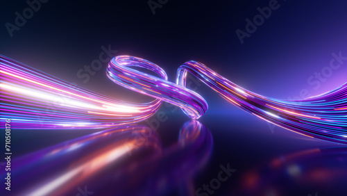 3d render. Abstract fantastic neon background. Colorful speedway lines. Glowing energy stream, power jet, curvy ribbon © NeoLeo