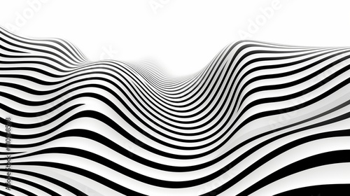 Abstract 3d striped waves: monochromatic artistic lines on white background
