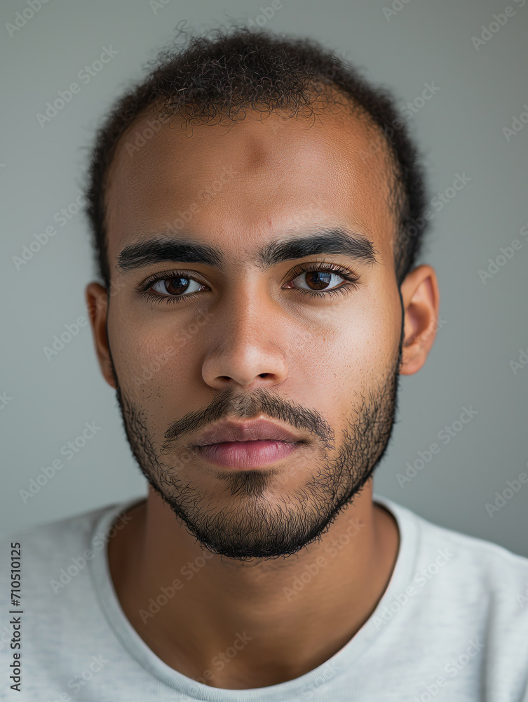 Obraz premium Head portrait of an expressive man. Gray background. 