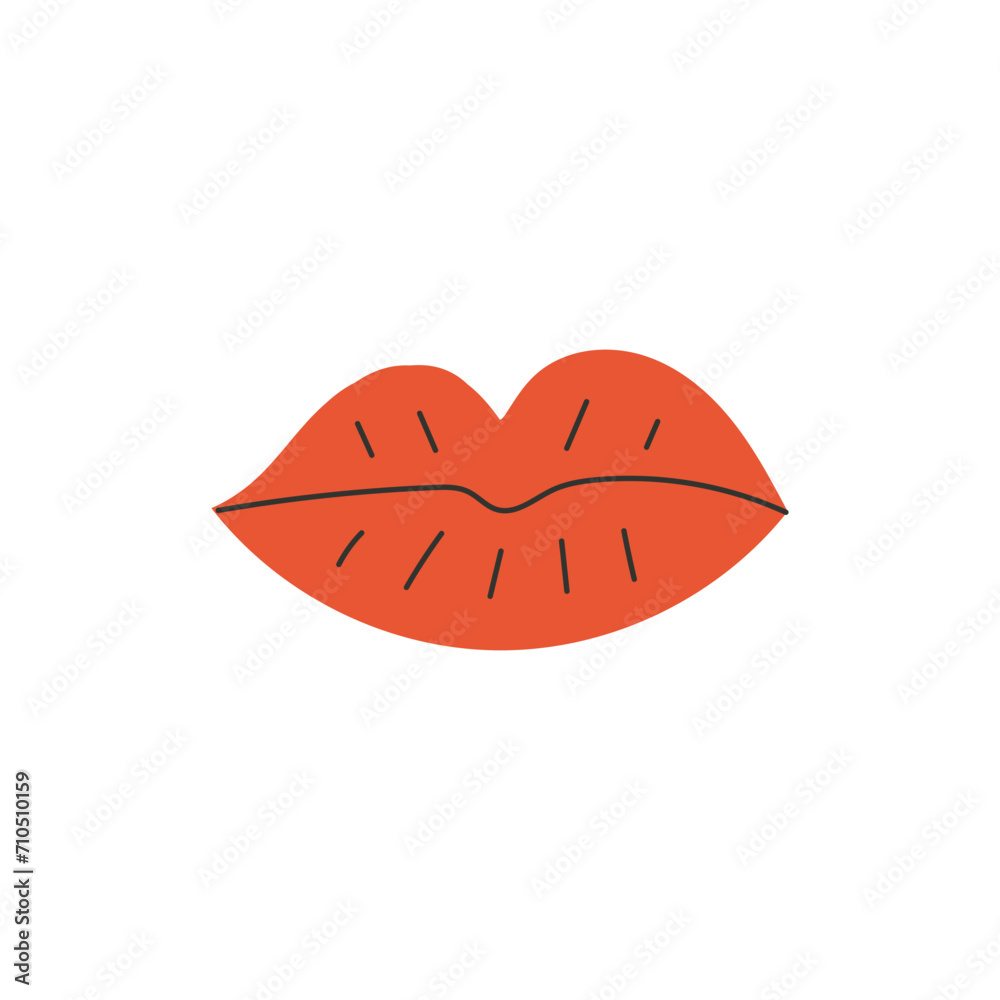 Lips with red lipstick. Symbol of love, romance. Design for Valentine's Day. Lips with red lipstick. Symbol of love, romance. Design for Valentine's Day.