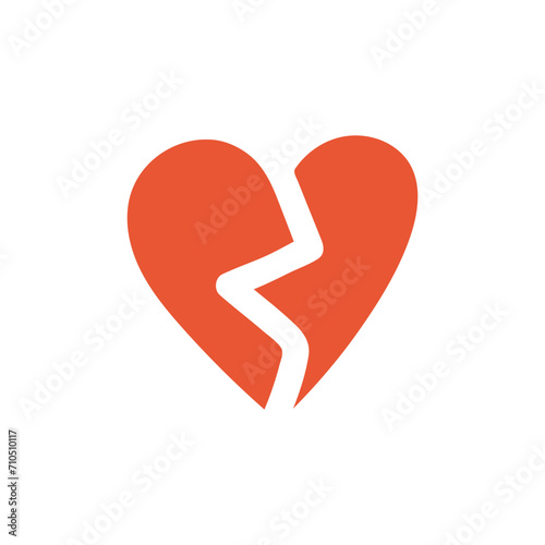 Red heart broken in half. Symbol of love, romance. Design for Valentine's Day.