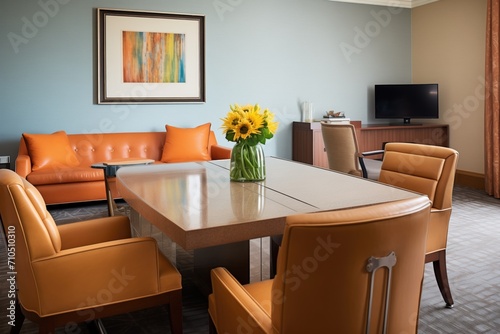 executive room with a marble table and leatherbound chairs