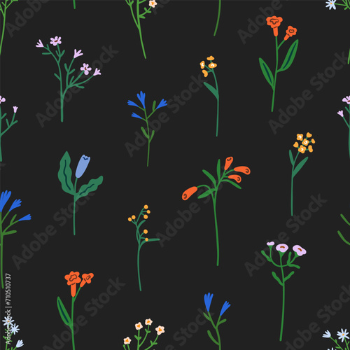Seamless flowers pattern design. Botanical print, endless background. Tiny fl...