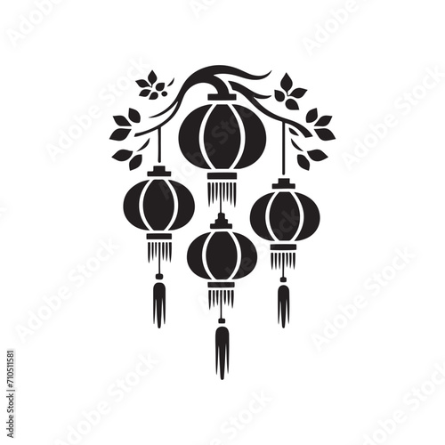 Celestial Lantern Magic: A Captivating Journey through the Intricate Chinese Lanterns Silhouette Stock Collection - Chinese New Year Silhouette - Chinese Lanterns Vector Stock
