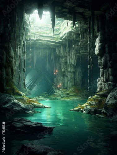 cave with water and ancient structures © Евгений Высоцкий