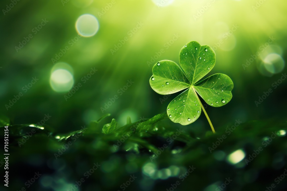 green lucky shamrock leaves in shape of a heart  isolated background copy space left - obrazy, fototapety, plakaty 