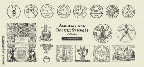 Mystical Alchemy and Occult Symbols Collection: A Conjuring of Esoteric Knowledge in 18 Intricate Illustrations
