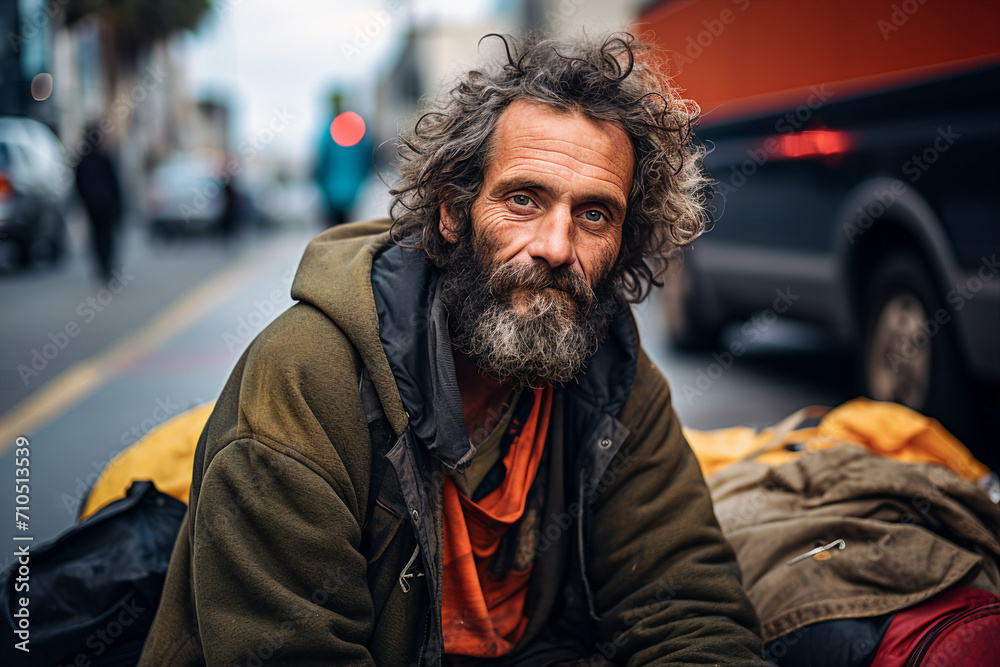 Generative AI picture of desperate homeless person man woman child poor helpless in the street Generative AI picture of desperate homeless person man woman child poor helpless in the street