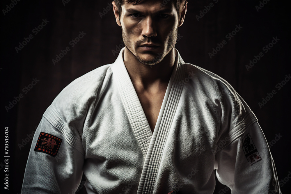 Generative AI picture of experienced karate fighter club martial arts traditional clothes training Generative AI picture of experienced karate fighter club martial arts traditional clothes training