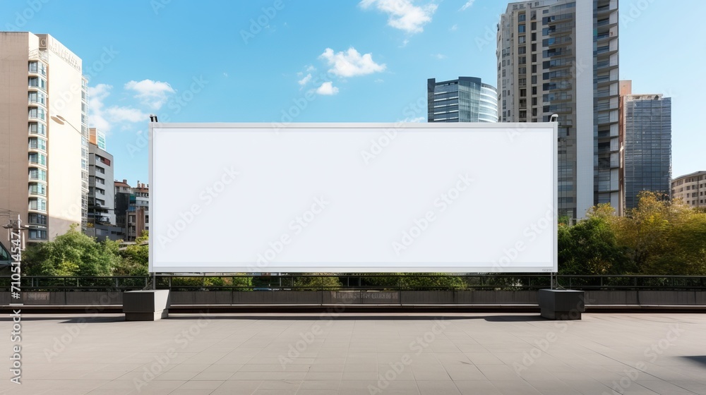 Cityscape billboard mockup: blank white horizontal ad space in urban environment during daytime - front view, advertising concept Cityscape billboard mockup: blank white horizontal ad space in urban environment during daytime - front view, advertising concept
