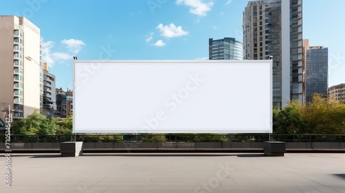 Cityscape billboard mockup  blank white horizontal ad space in urban environment during daytime - front view  advertising concept