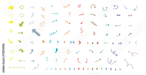 手書きの矢印と数字セット