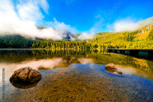 View of the surrounding landscape at Ödensee in Bad Mitterndorf in Styria. Nature at the clear swimming lake in the Salzkammergut in Austria.
 photo