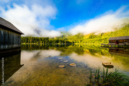 View of the surrounding landscape at Ödensee in Bad Mitterndorf in Styria. Nature at the clear swimming lake in the Salzkammergut in Austria.
 photo