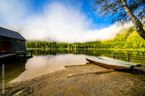 View of the surrounding landscape at Ödensee in Bad Mitterndorf in Styria. Nature at the clear swimming lake in the Salzkammergut in Austria.
 photo