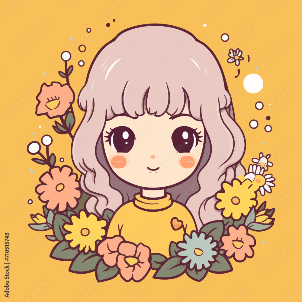 illustration of a cute girl with flower illustration of a cute girl with flower